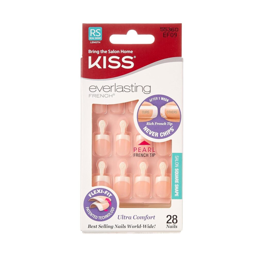 
Kiss Everlasting French Nail Manicure, Chip-Free, Flexi-Fit Technology, Real Short, "String of Pearls", Nail Kit with Pink Nail Glue