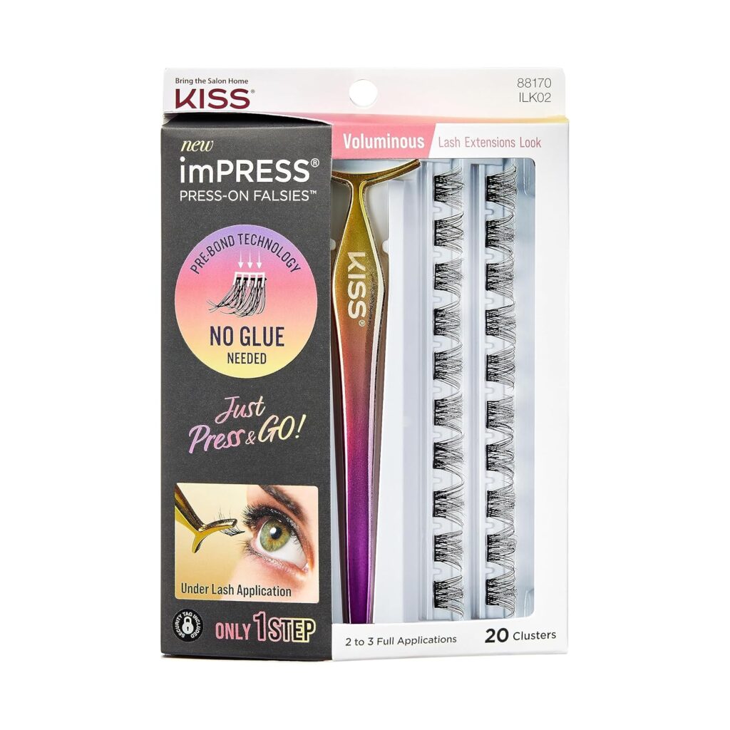 KISS imPRESS Falsies False Eyelashes, Lash Clusters, Voluminous', 14 mm, Includes 20 Clusters, 1 applicator, Contact Lens Friendly, Easy to Apply,...